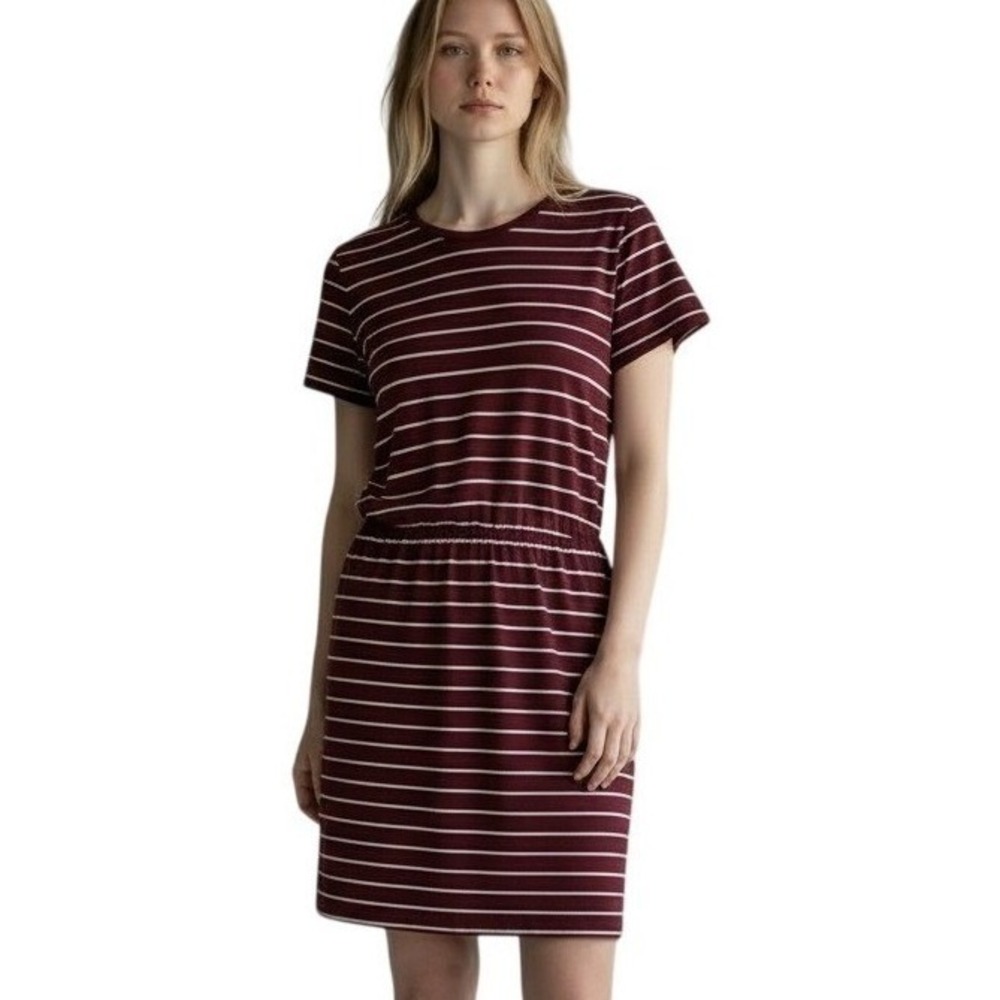 Old Navy Burgundy White Stripe T Shirt Dress Short Sleeve Elastic Waist Tall‎ S